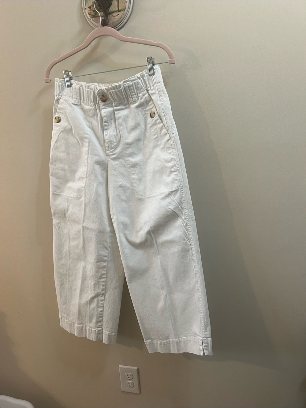 Democracy White Womens Wide-Leg Cotton Pants with Button Accents Size 10